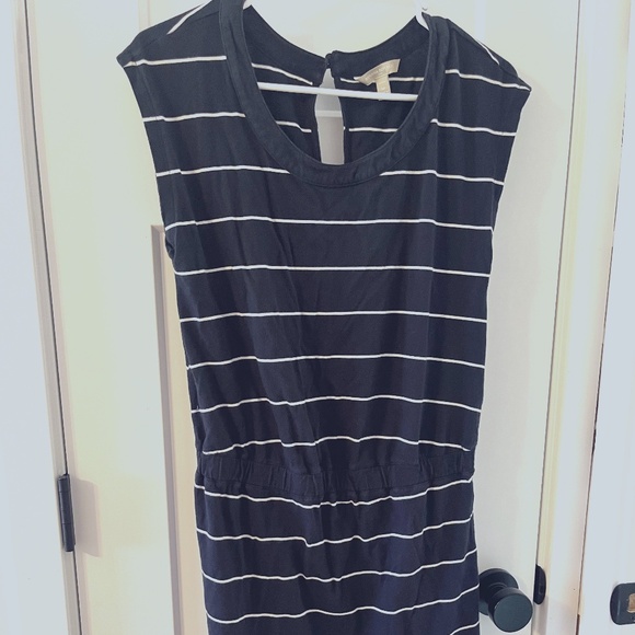 Banana Republic Navy and White Striped Dress Medium Cotton Blend Keyhole Mini - Picture 1 of 7